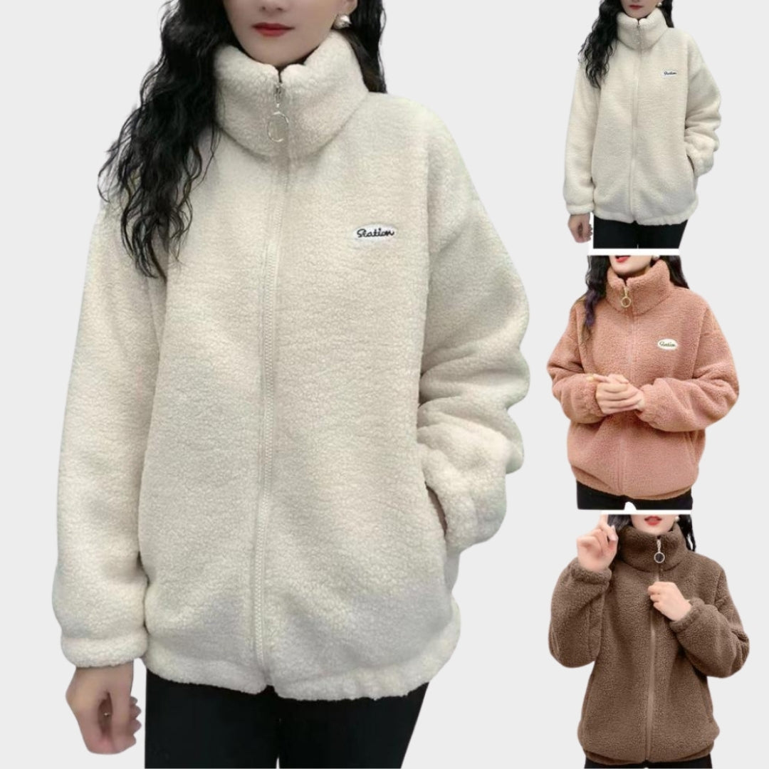 Women’s Lightweight Fleece Fluffy Coat – Streetwear Harajuku Zipper Jacket, Brown, Beige, Khaki