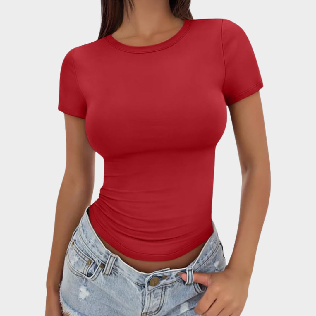 Women's Crop T-Shirt - Short Sleeve - Casual & Workout Tee - Soft & Stretchy - Multiple Colours
