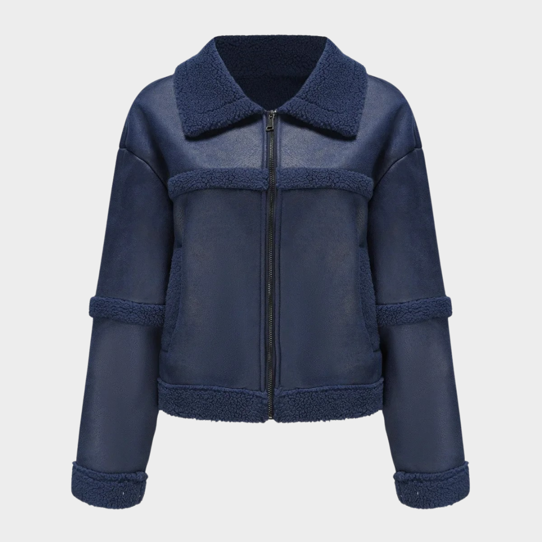 Women’s Fleece Lined Jacket – Long Sleeve Blazer Style Outerwear with Leather Look Finish – Multiple Colours