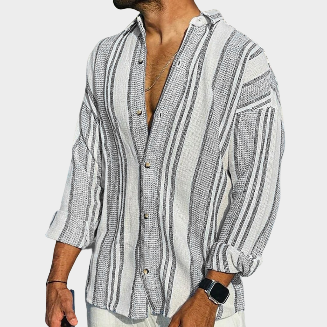 Men's Casual Striped Shirt – Long Sleeve – Button-Up – Retro Holiday Style – Multiple Colours