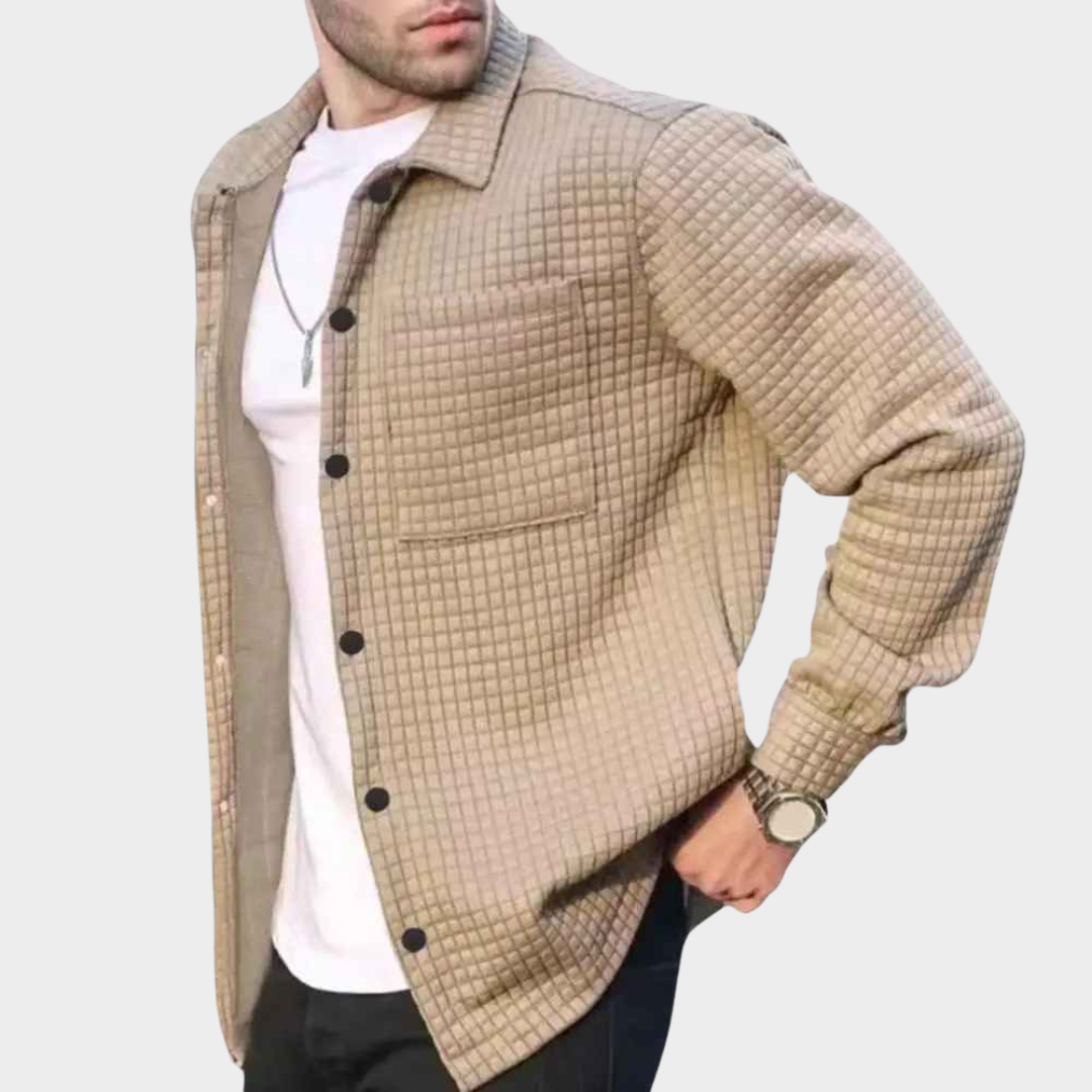 Men's Long Sleeve Cardigan Shirt Jacket – Turn-Down Collar with Patch Pocket – Soft Breathable Fabric – Multiple Colours