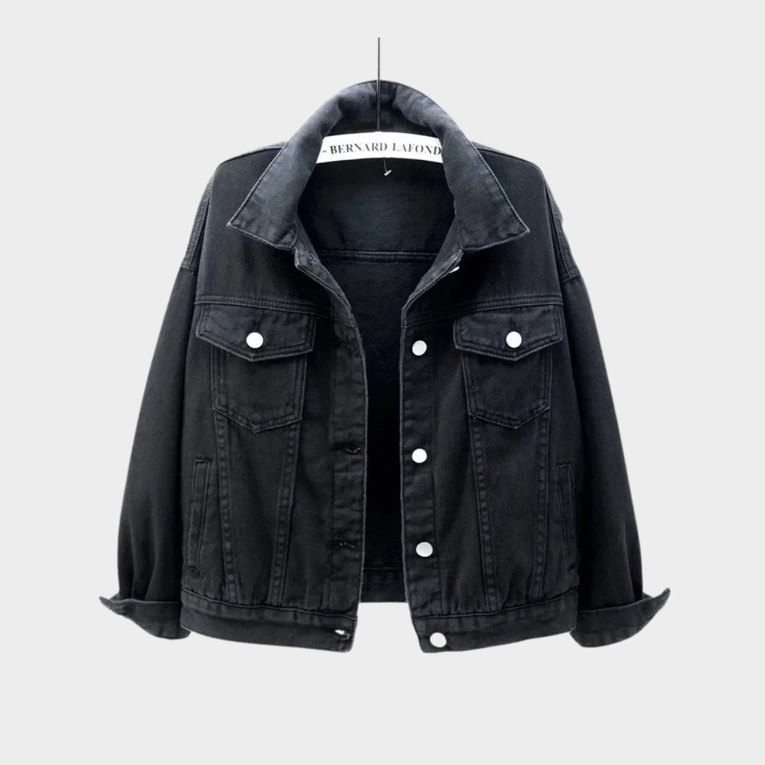 Women’s Denim Jacket – Short Casual Outerwear, Spring/Autumn, Loose Fit, Available in White, Black, Purple, Red
