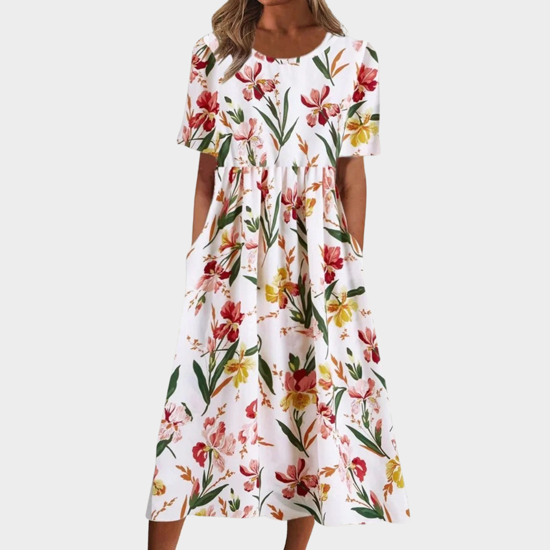 Women’s Maxi Dress – Boho Style – Loose Fit – Floral Print – O-Neck – Short Sleeve – Multiple Colours