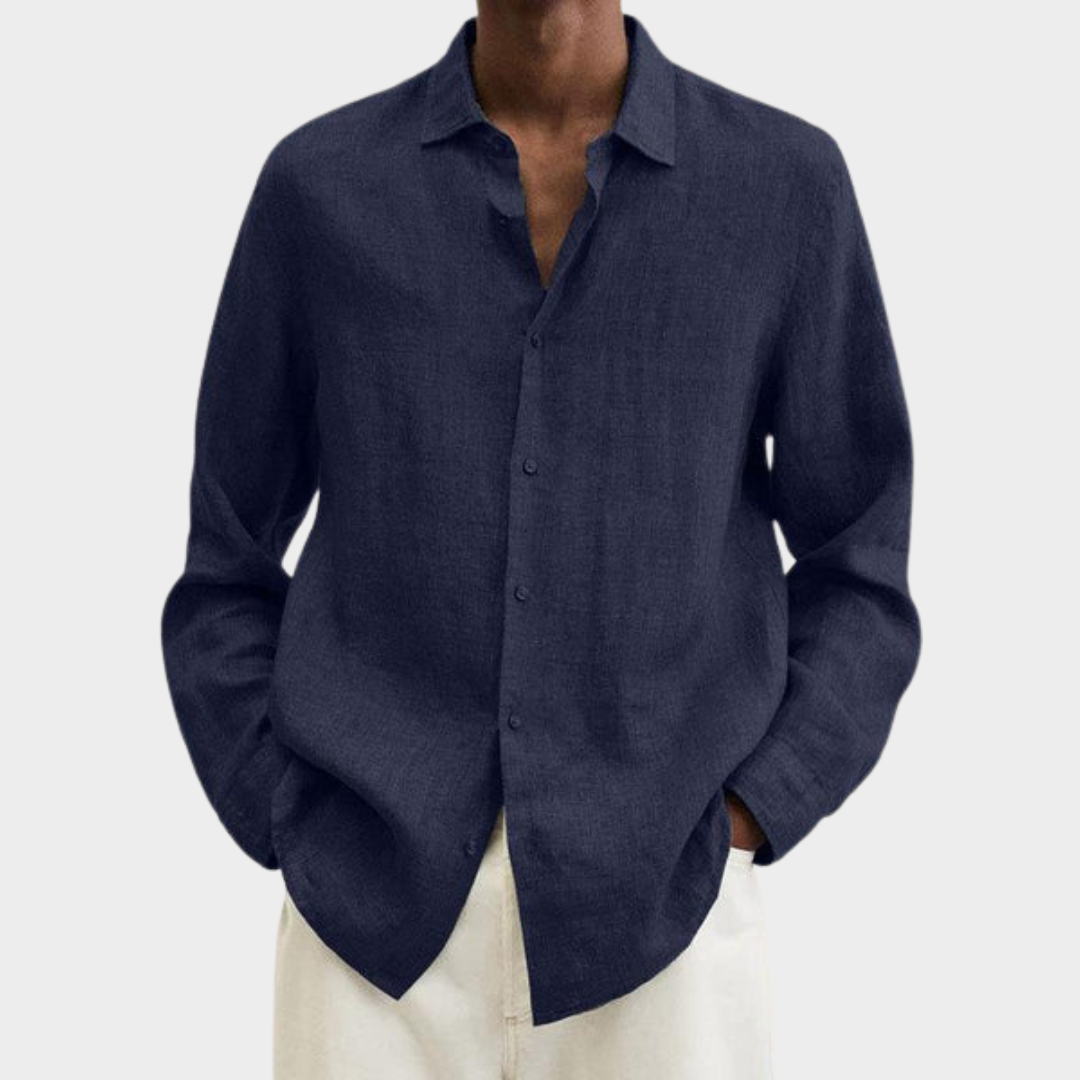 Men’s Cotton Linen Shirt – Long Sleeve – Turn-Down Collar – Button-Up – Multiple Colours