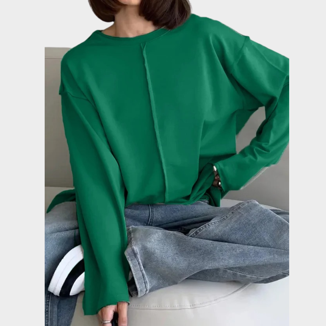 Women’s Long Sleeve Cotton T-Shirt – Relaxed Fit Crew Neck Knit Top – Soft Thick Fabric – Multiple Colours