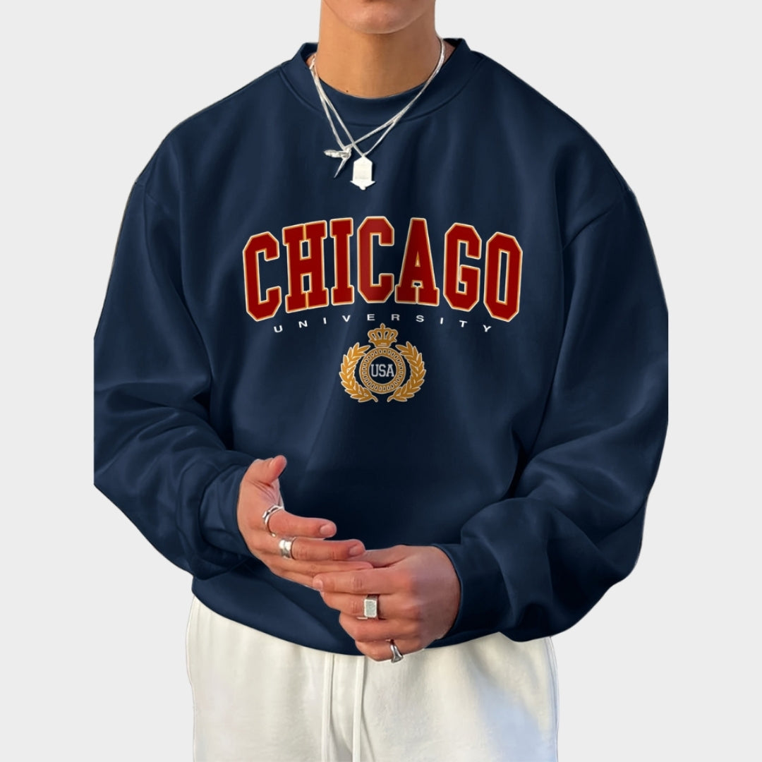 Men's Letter Print Hooded Sweatshirt – Casual Loose Fit, White/Blue/Black/Red, Cotton Blend