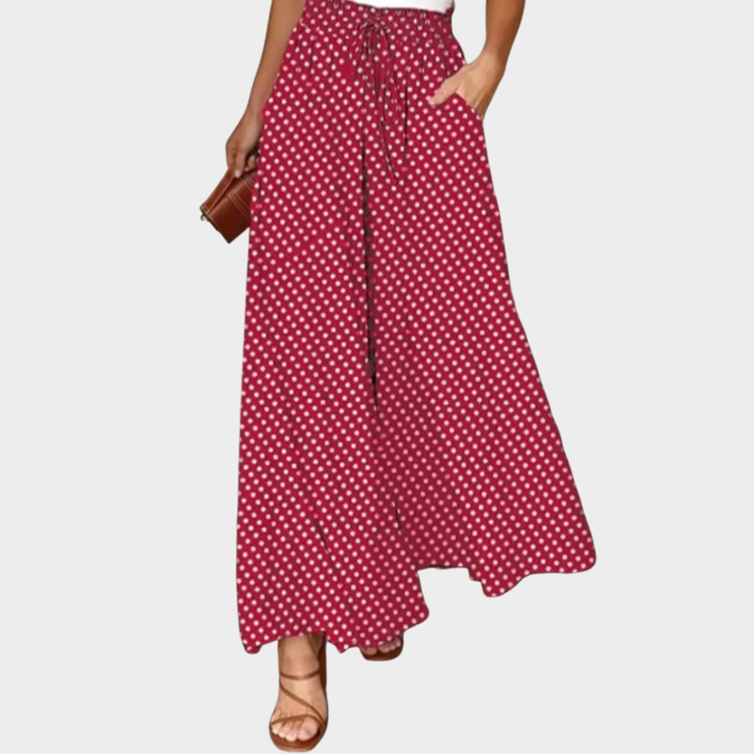 Polka Dot Women Trousers – Wide-Leg – Drawstring Waist – Lightweight Breathable Fabric – Multiple Colours