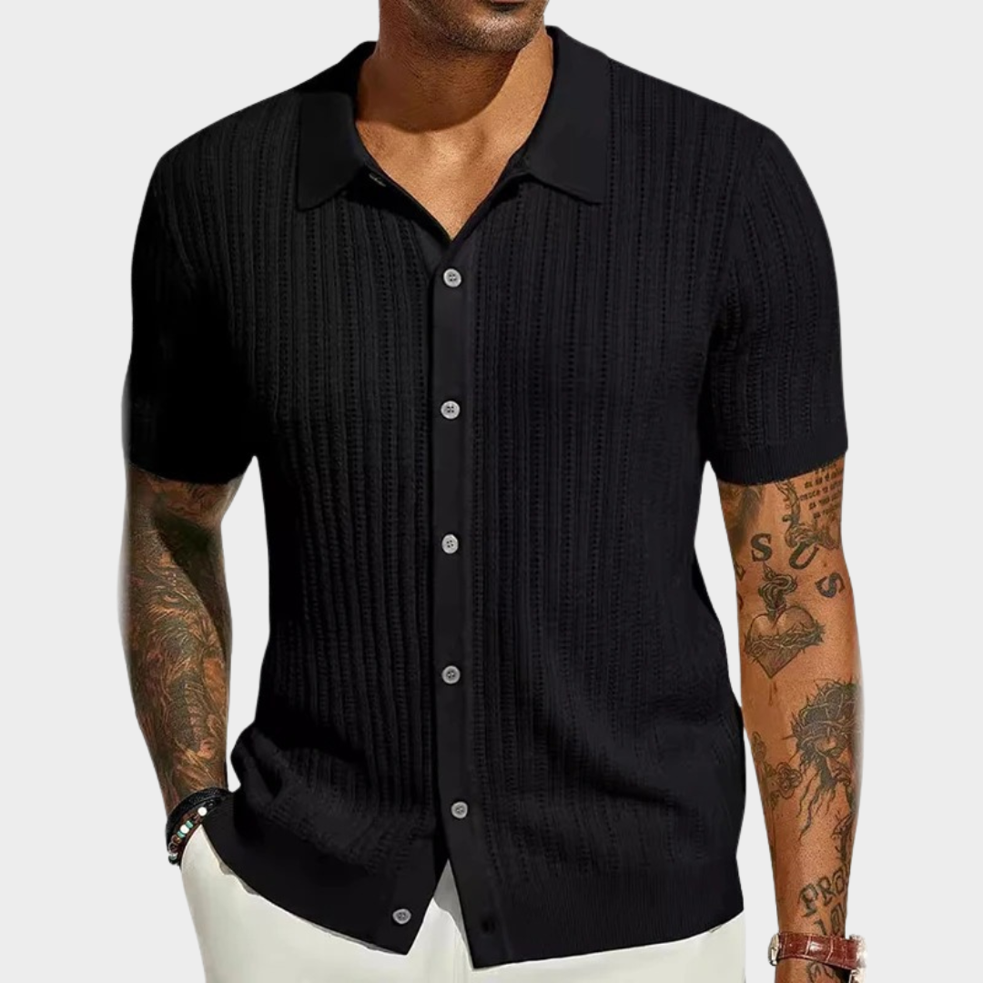 Men’s Short Sleeve Shirt – Hollow Knit Design – Buttoned Lapel – Breathable Lightweight Fit – Multiple Colours