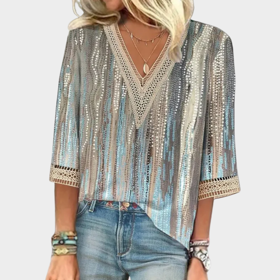 Women's V-Neck Blouse – Short Sleeves – Loose Fit – Elegant Casual Shirt – Multiple Colours