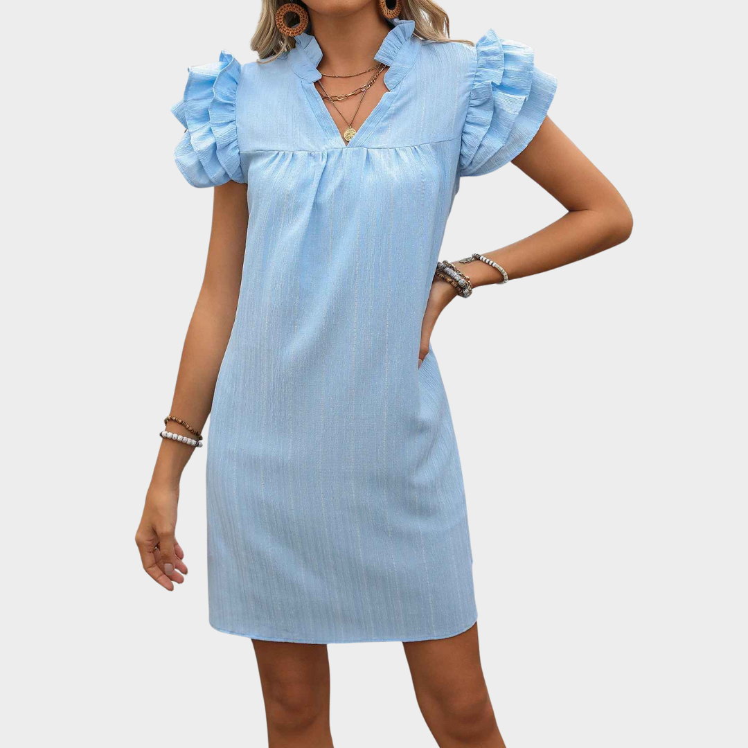 Women's Elegant V-Neck Short Sleeve Dress – Splicing Design with Comfortable Fit – Multiple Colours
