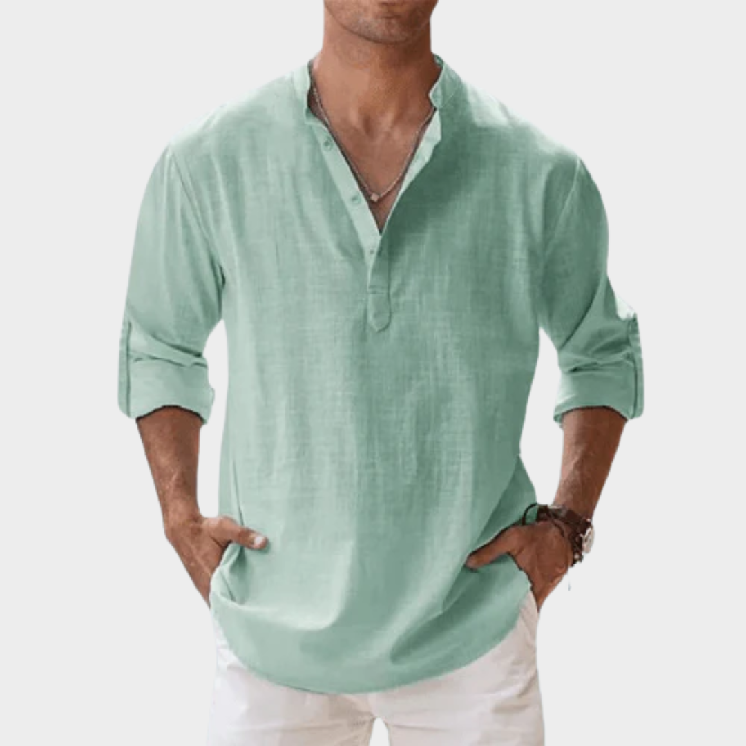 Men’s Casual Long Sleeve Shirt – Lightweight Cotton Linen Henley Style – Relaxed Fit with Beach-Inspired Design – Multiple Colours