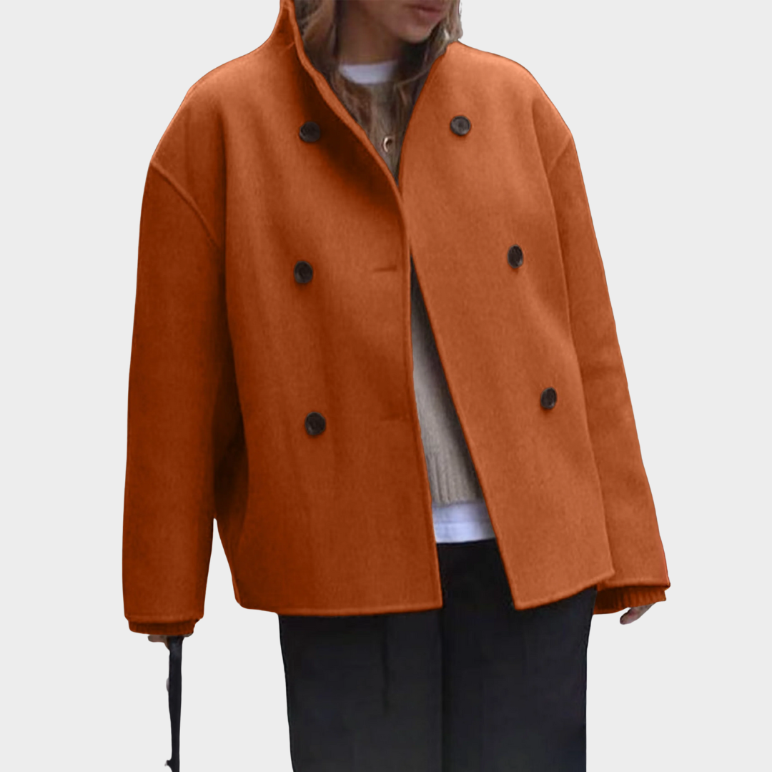 Women Double Breasted Wool Coat – Solid Colour British Style Long Jacket with Elegant Tailored Fit – Casual Versatile Outerwear – Multiple Colours