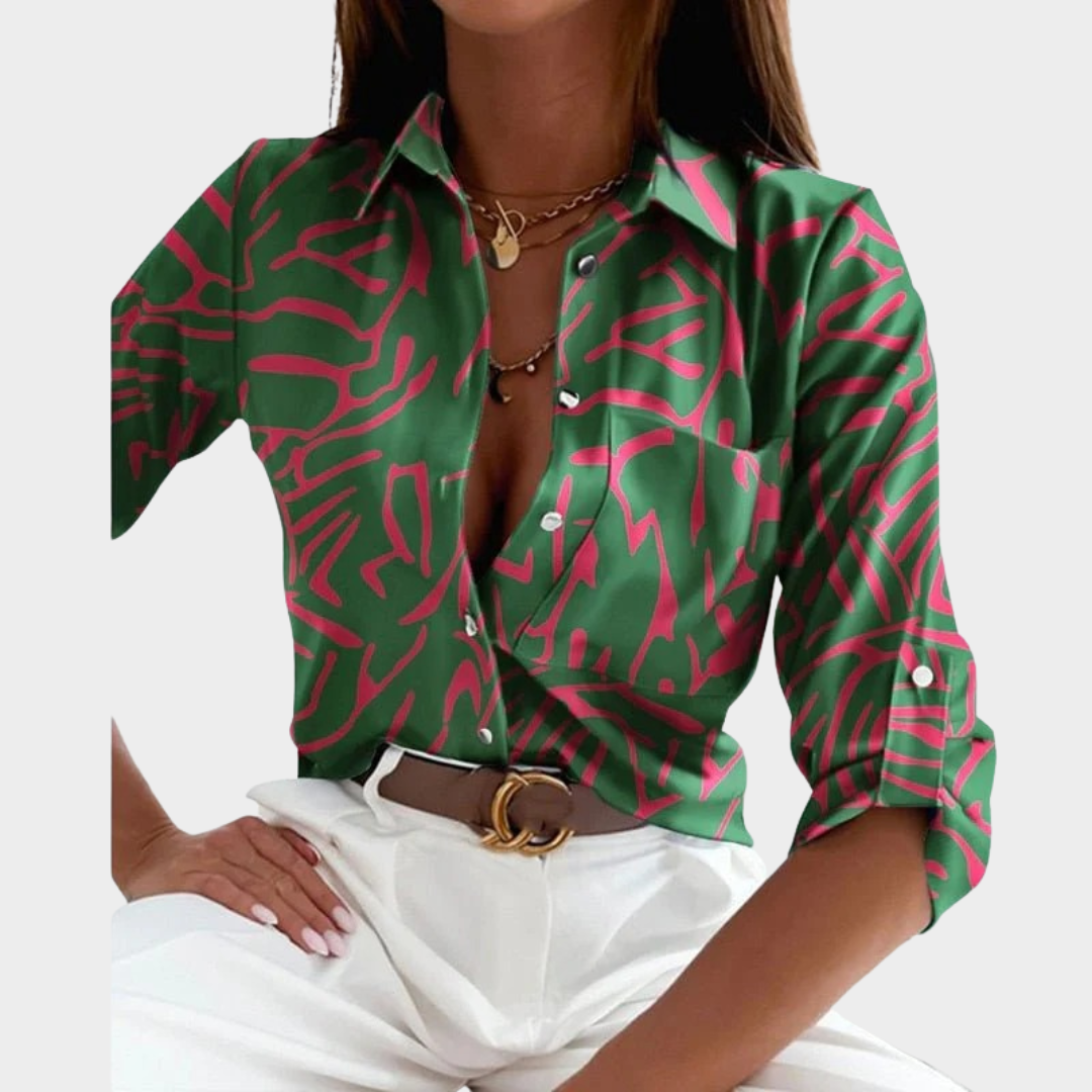 Women’s Wrap Collar Blouse – Long Sleeve Printed Shirt Style – Lightweight Regular Fit with Classic Straight Hem – Multiple Colours