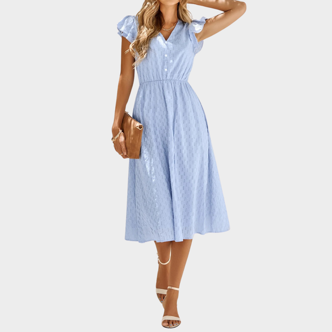 Women's Boho Midi Dress – V-Neck High Waist Casual Fit – Lightweight Solid Colour – Soft Cotton Blend – Multiple Colours