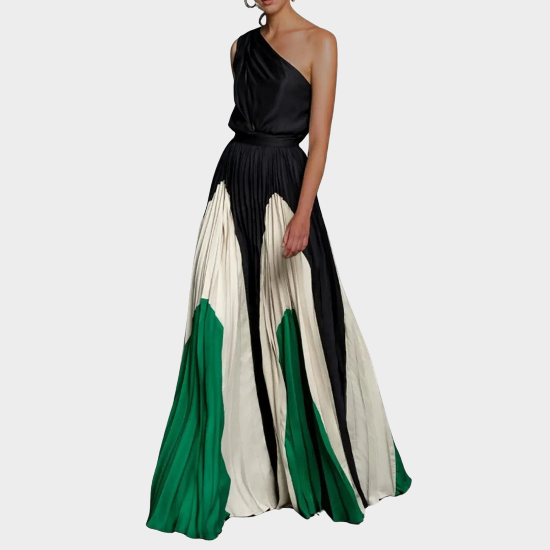 Women's Color Block Dress – Fit Splicing – Shoulder Print – Elegant Design – Multiple Colours