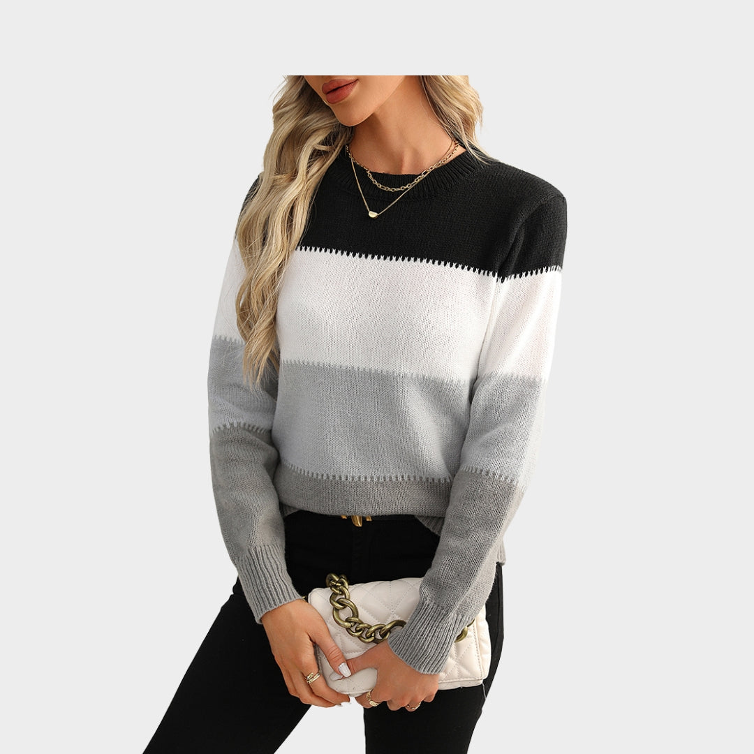 Women’s Knitted Sweater - Soft Contrast Color Pullover, Casual Fall Winter Fashion