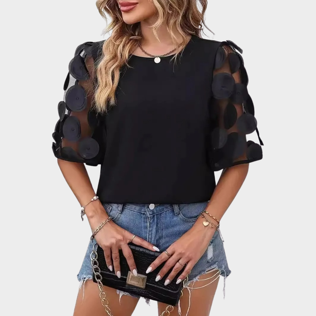 Women Long Sleeve Lace Blouse – Solid Colour – Round Neck – Elegant Fit – Soft Fabric – Multiple Colours