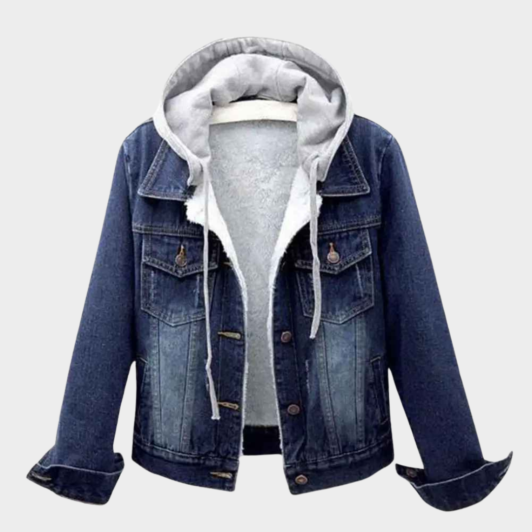 Women's Plush Denim Jacket - Soft Lined Winter Coat - Button-Up Casual Fit - Blue