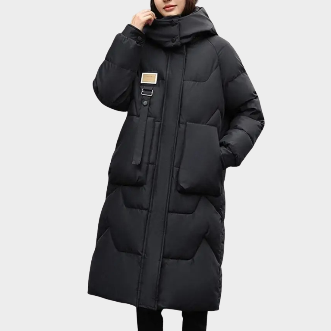 Women Cotton Parka Jacket – Knee Length Coat with Detachable Hood and Zipper Closure – Windproof Solid Colour Outwear – Multiple Colours