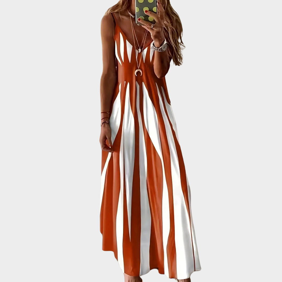 Women’s Printed V-Neck Long Dress – Elegant Flowing Maxi Dress – Lightweight Fabric – Multiple Colours