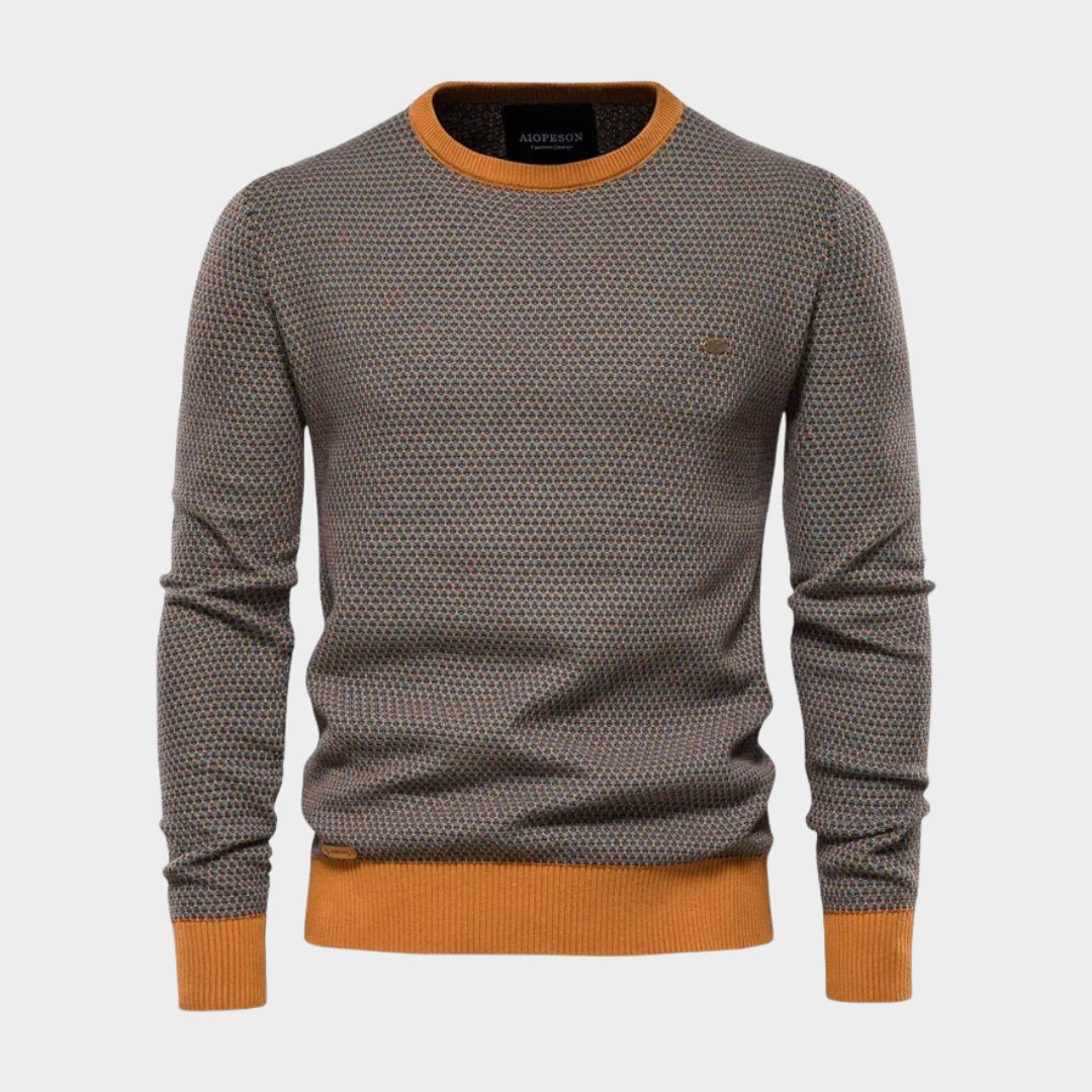 Autumn Winter Men's Color Block Sweater – Slim Fit Round Neck Cotton Pullover (Green, Black, Brown and Red)