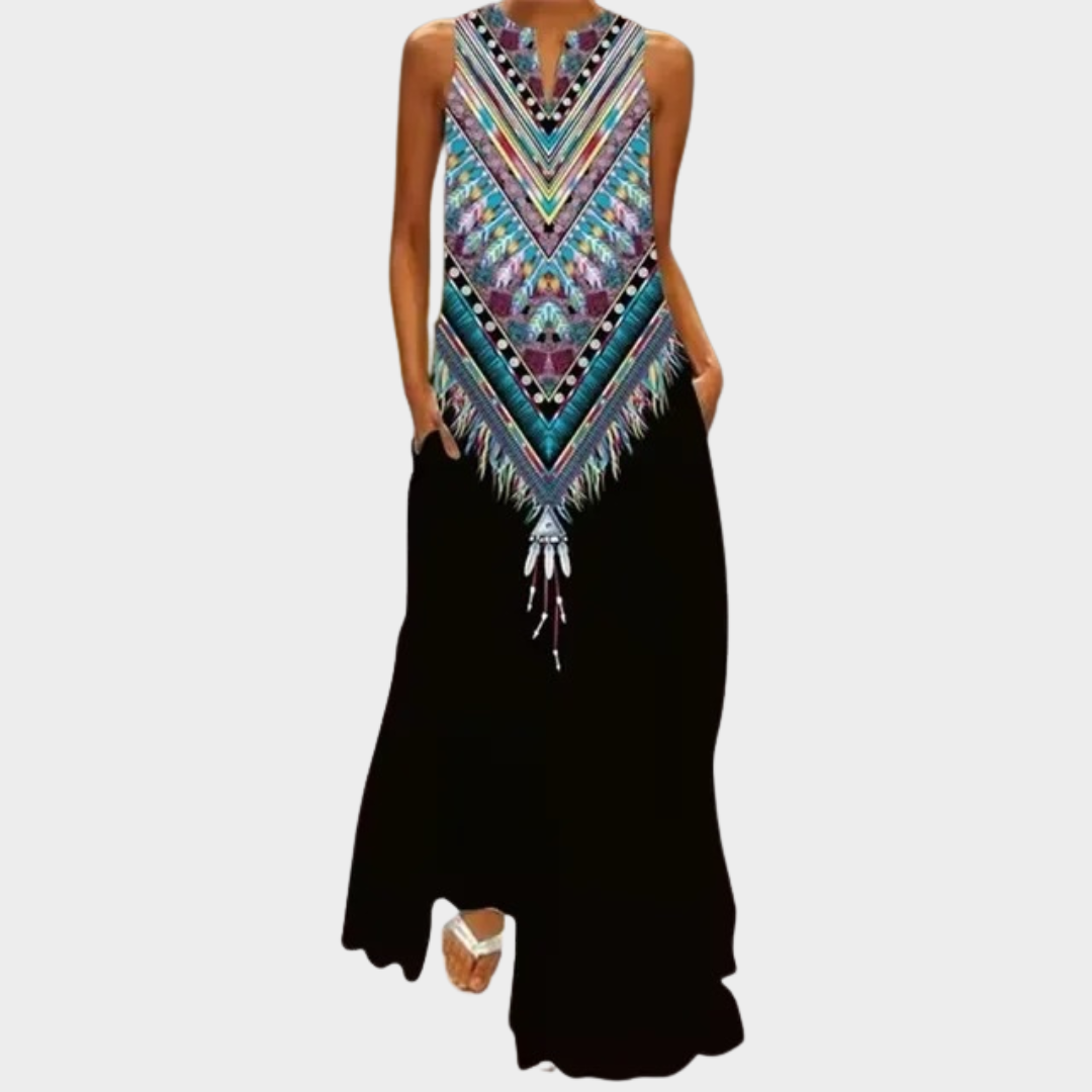 Women’s Sleeveless V-Neck Maxi Dress – Elegant Rainbow Gradient Print – Lightweight Breathable Fit – Multiple Colours