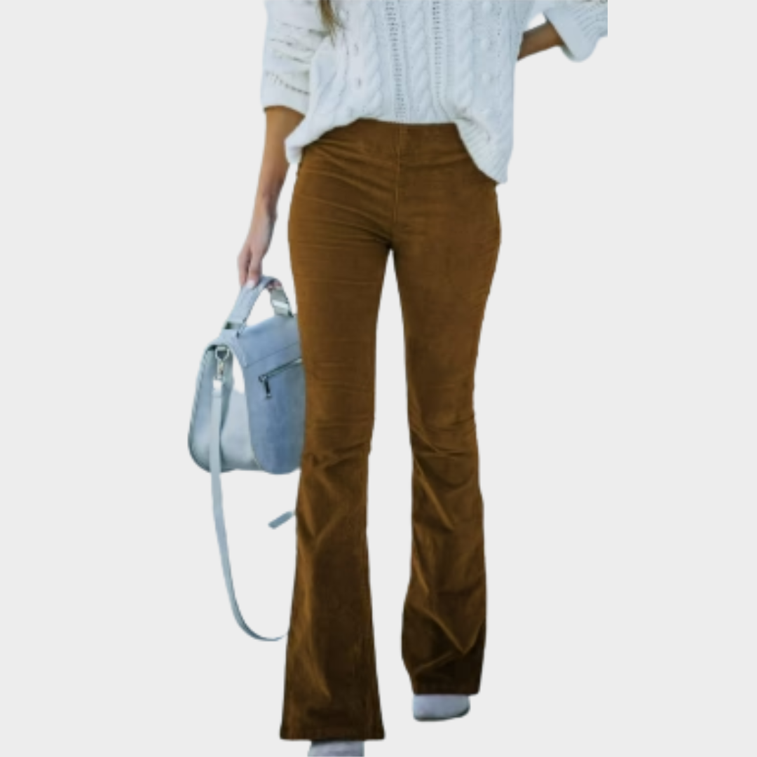 Women’s Corduroy Flare Pants – High Waisted Slim Fit with Retro Stretch Fabric – Multiple Colours