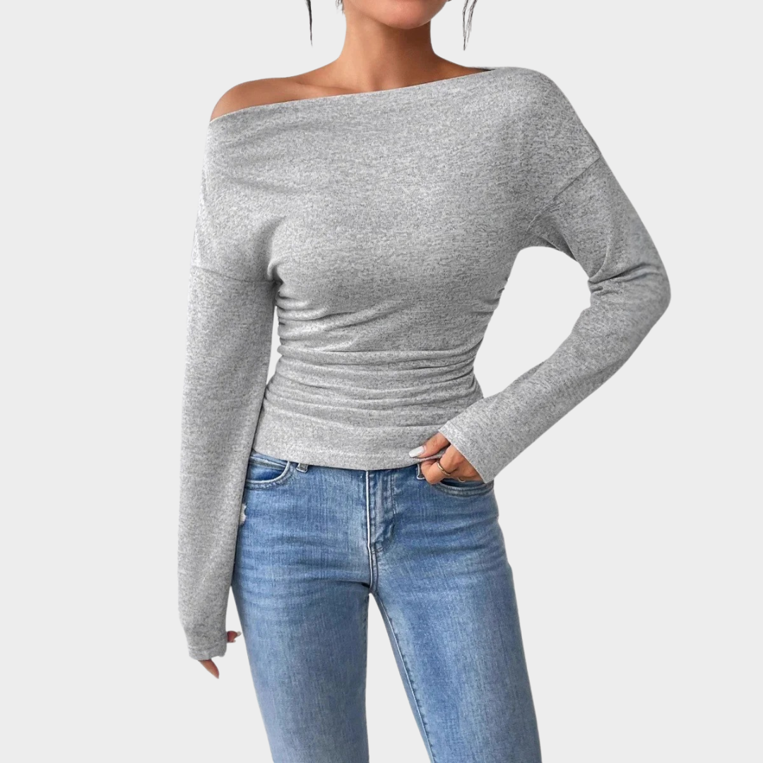 Women Asymmetrical Shoulder Top – Chic Long Sleeve Slim Fit Blouse with Modern Elegant Design – Comfortable Fashion Knitwear – Multiple Colours