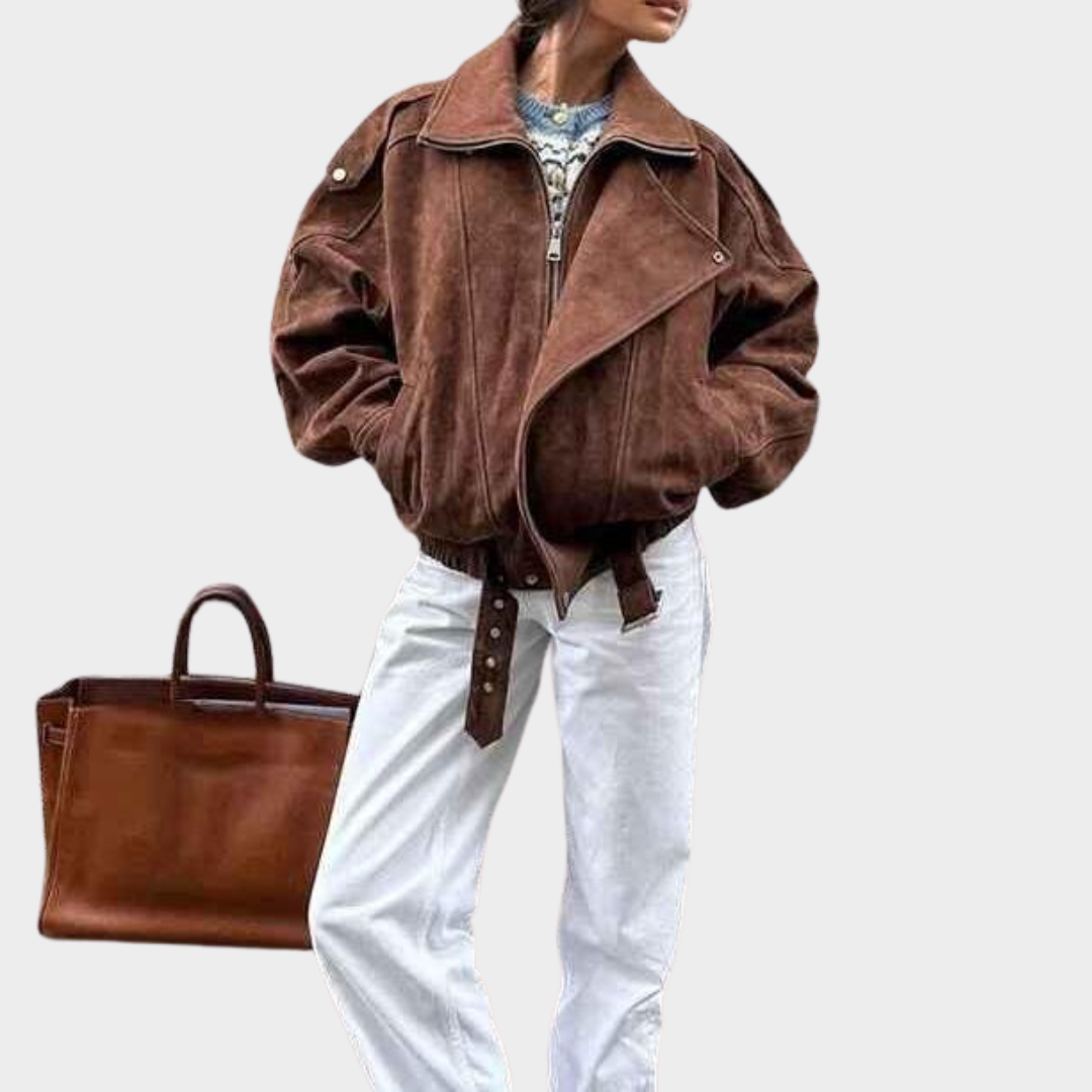 Women's Cropped Jacket - Vintage Lapel Coat - Zipper Front - Padded Shoulders - Dark Brown