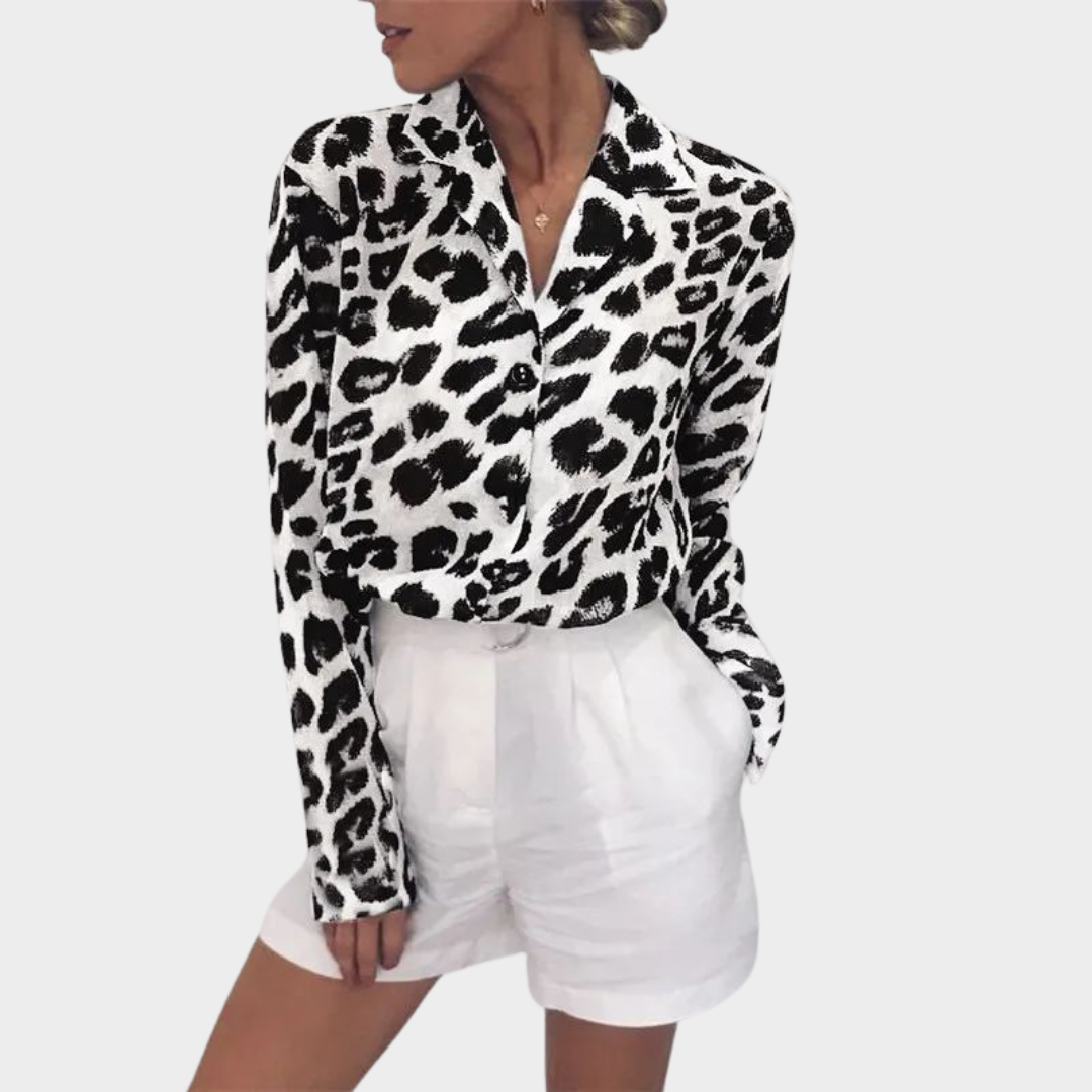 Women's Chiffon Blouse – Long Sleeve – Leopard Print – Turn Down Collar – Casual Loose Fit – Multiple Colours