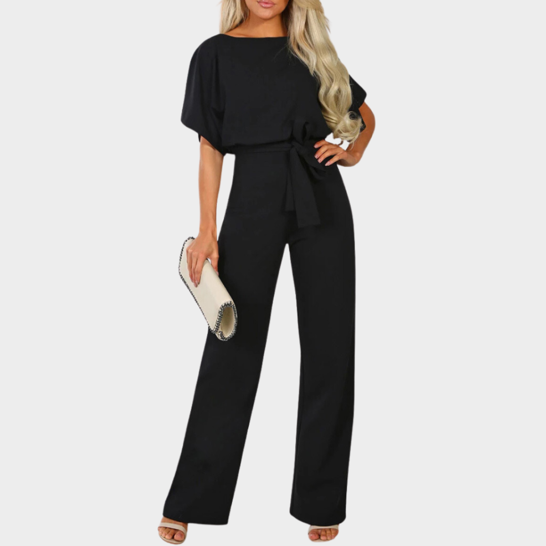 Women's High-Waist Jumpsuit - Short Sleeve - Lace-Up - Straight Leg - Multiple Colours
