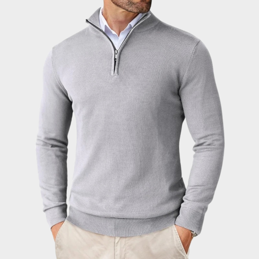 Men's Quarter Zip Sweater – Lightweight Slim Fit Knit Pullover, Half Turtleneck Stand-Up Collar (Beige, Black, Navy Blue)