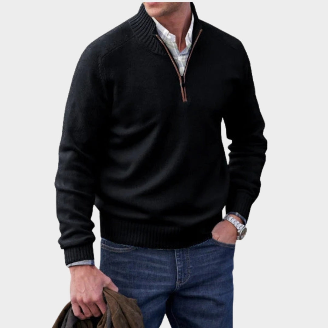 Men's Cashmere Zipper Sweater – Fleece Thick Half-Zip Turtleneck, Purple/White/Blue/and More