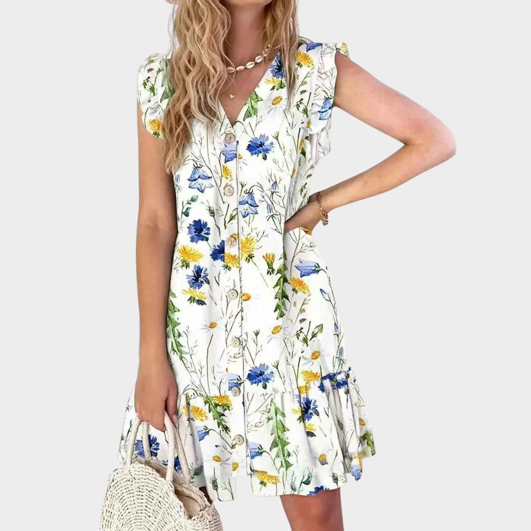 Women's A-Line Dress – Sleeveless V-Neck Fit with Printed Loose Style – Multiple Colours