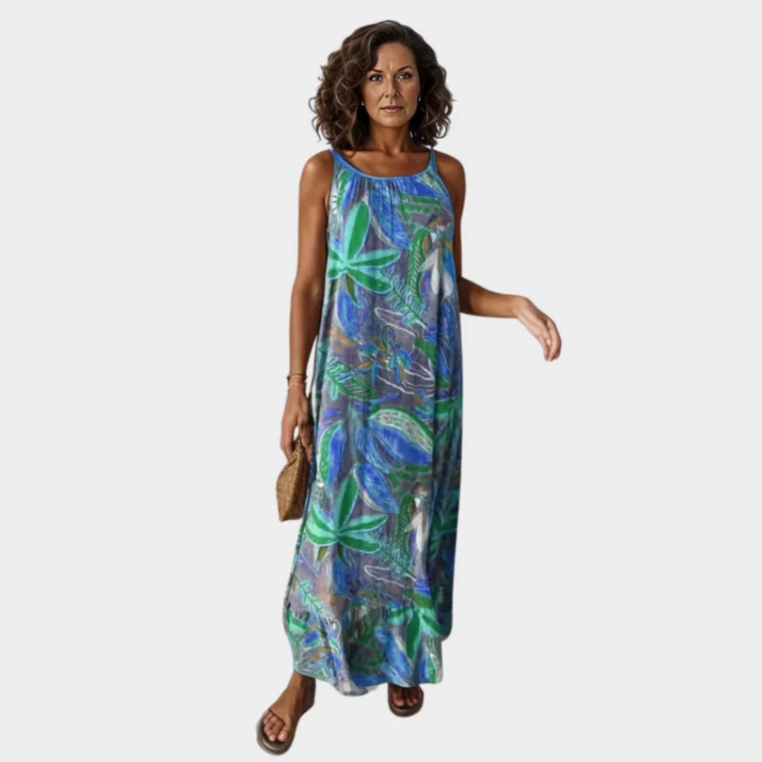 Women's Sleeveless Maxi Dress – Bohemian Floral Print Summer Beach Dress (Light Purple, Yellow, Pink, and More)
