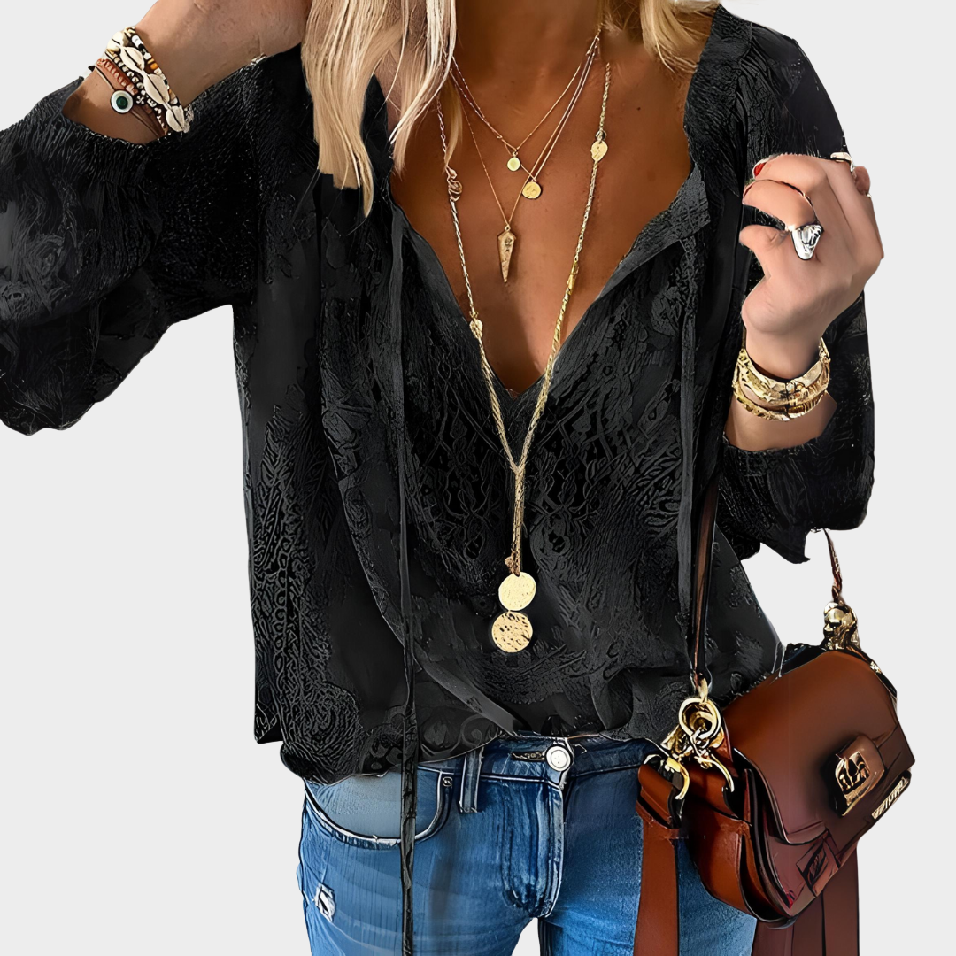 Women’s Boho Lace Blouse – Deep V-Neck Pullover Top – Hollow Out Detail – Relaxed Fit – Lightweight Fabric – Multiple Colours