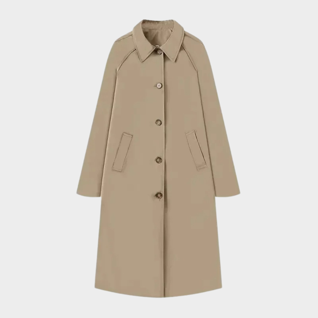 Women Plaid Lapel Windbreaker Coat – Long Single Breasted Solid Outerwear – Elegant Tailored Fit – Multiple Colours