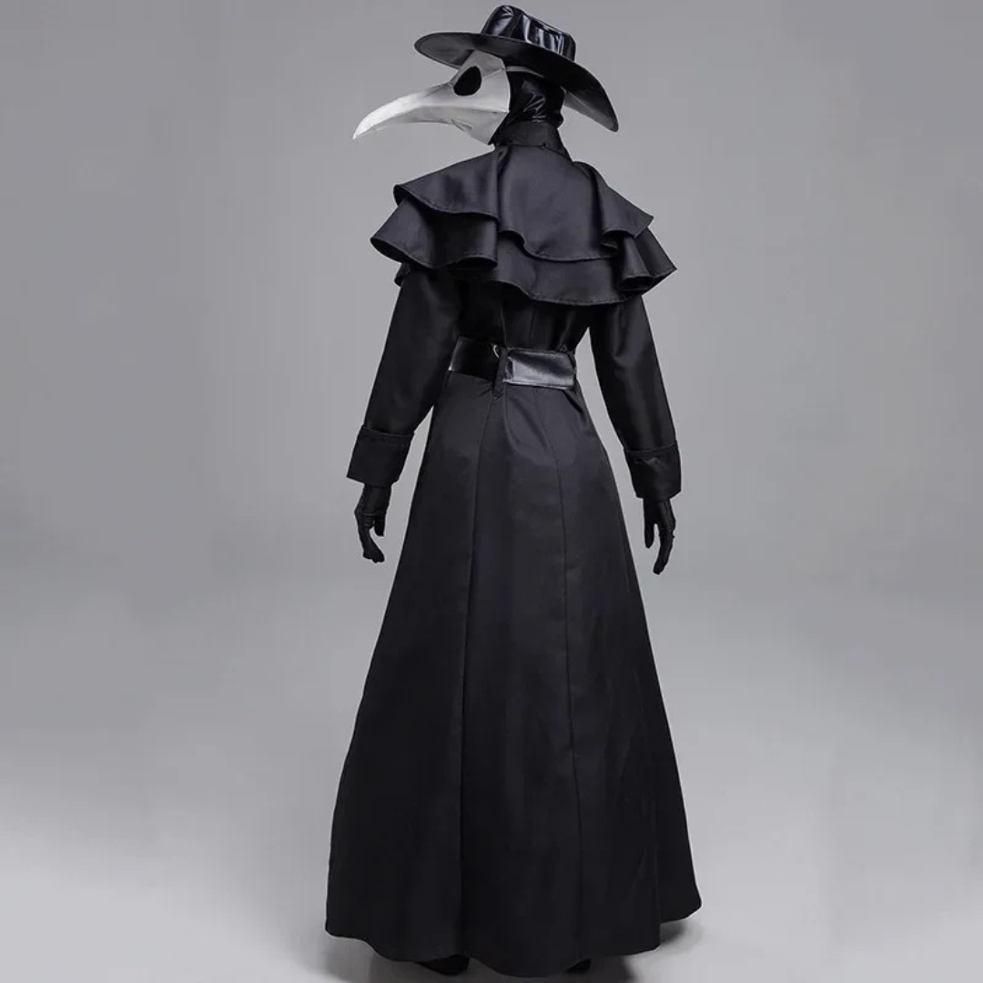 Men’s Medieval Hooded Robe Halloween Costume – Plague Doctor Monk Cosplay Outfit with Cloak and Cape – Horror Priest Wizard Costume – Black