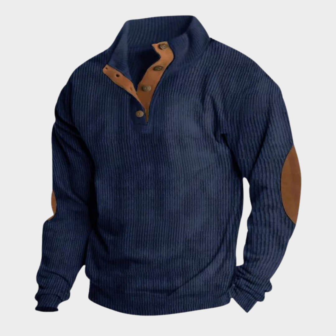Men’s Pullover Sweatshirt – Corduroy Fabric – Stand Collar – Long Sleeves – Casual Fit – Multiple Colours