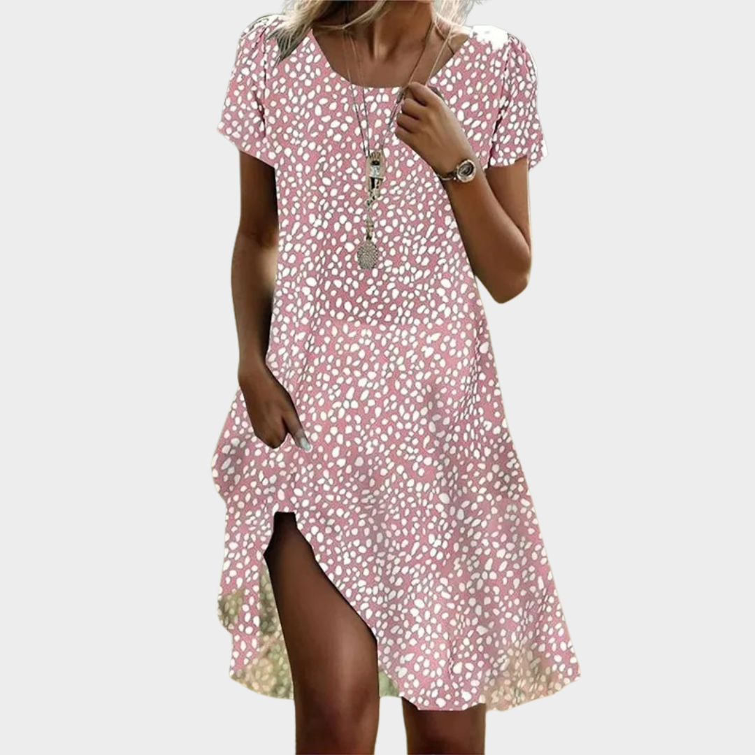 Women’s Boho Floral Dress – Casual Short Sleeve Pullover Fit – Lightweight O-Neck Cotton-Polyester – Multiple Colours