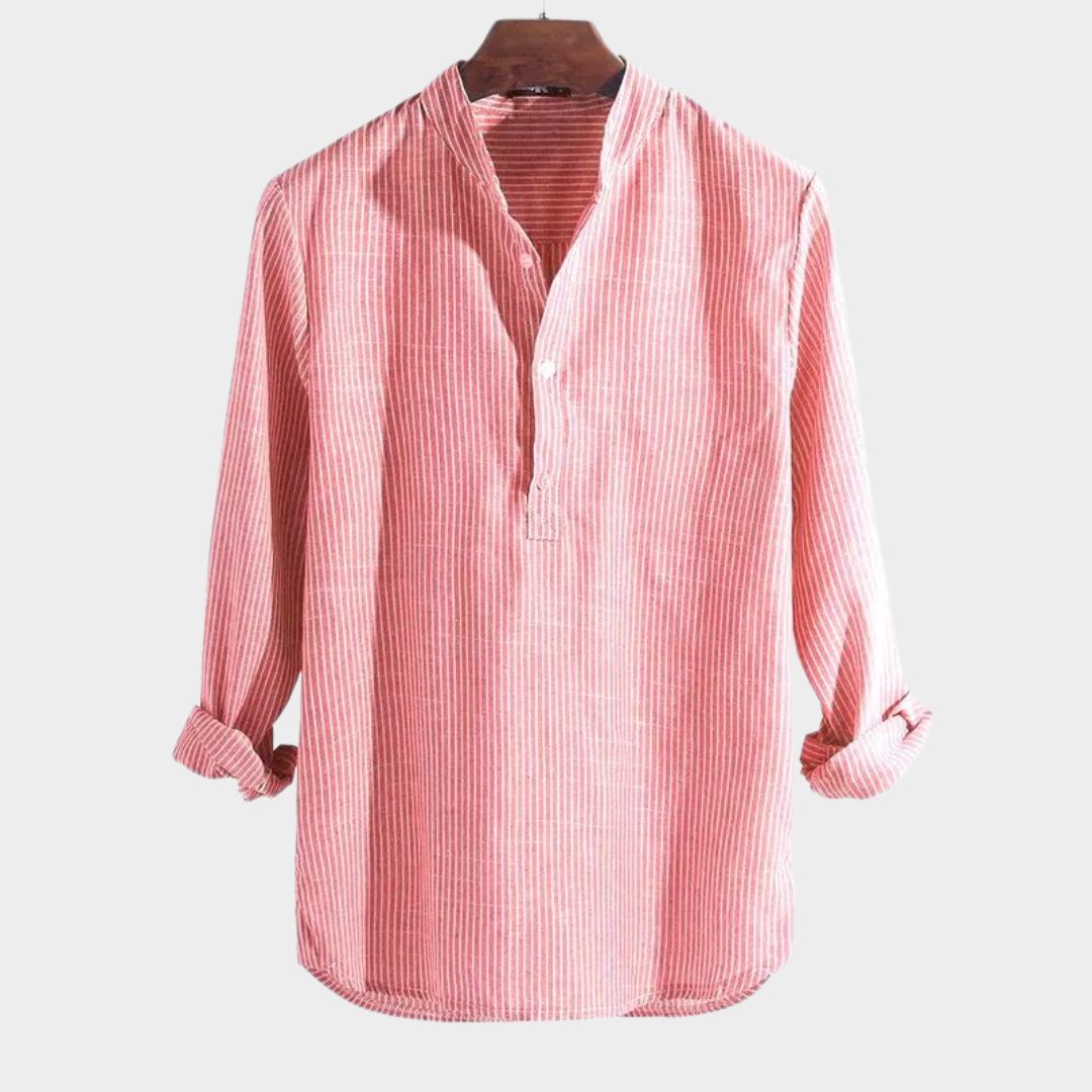 Men’s Slim Fit Long Sleeve Shirt – Striped Stand Collar Design – Cotton Comfort for Daily Wear – Multiple Colours
