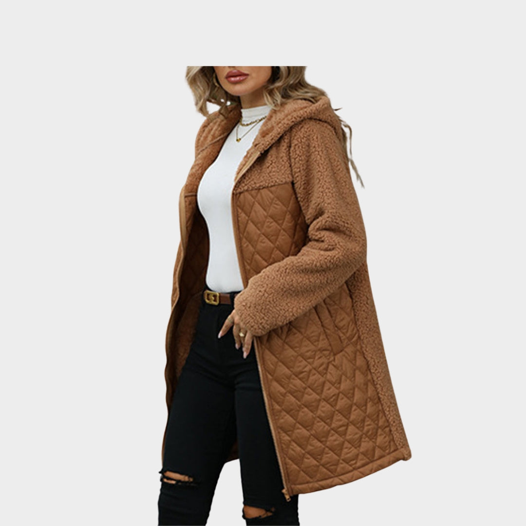 Women’s Thick Hooded Coat – Warm Long Sleeve Zipper, Brown