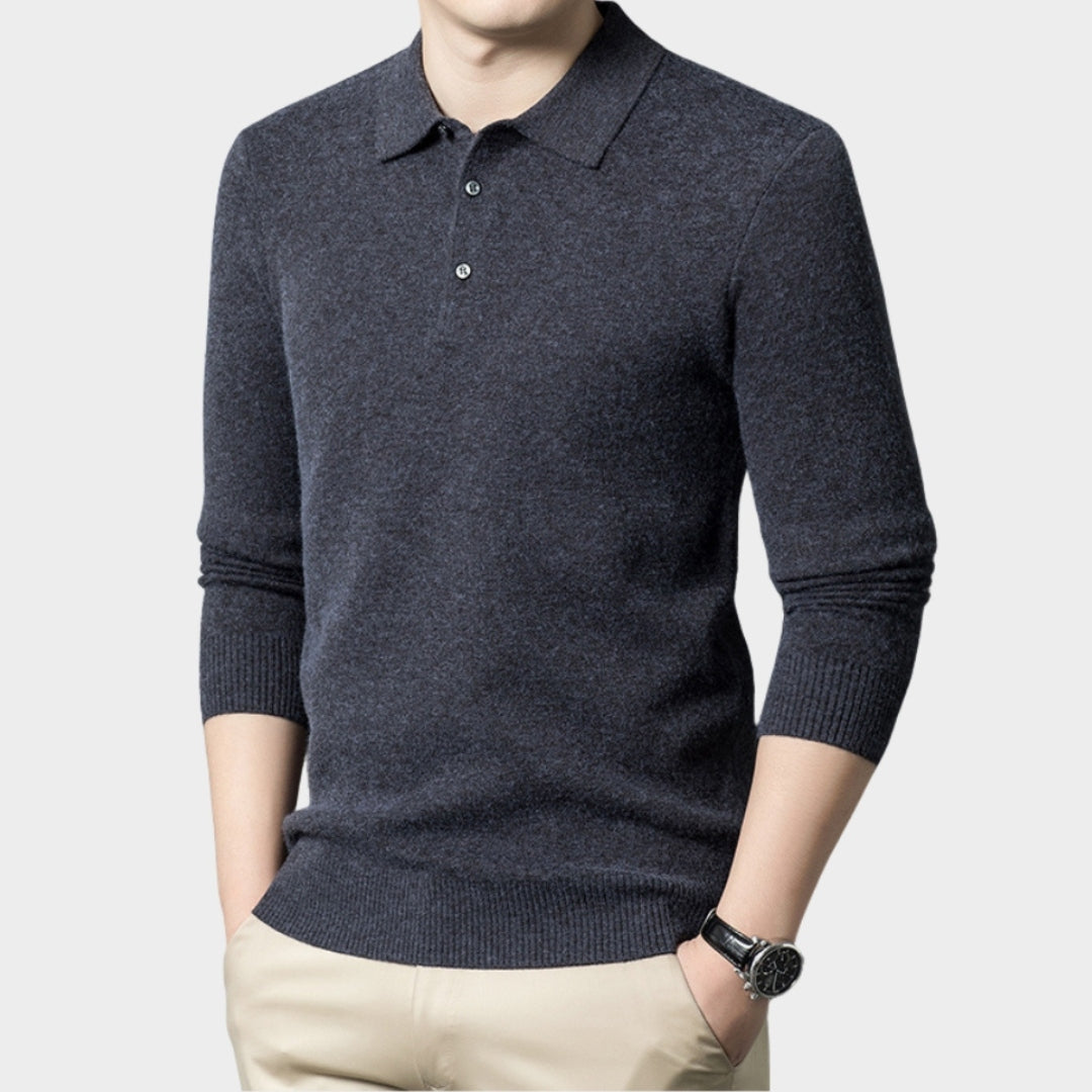 Men's Knitted Polo Shirt - Warm Long Sleeve Casual Sweater for Autumn & Winter (Black, Khaki, and More)