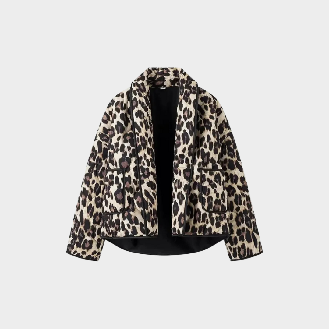 Vintage Women’s Padded Jacket – Leopard Print, Relaxed Fit, Fall/Winter Casual Cardigan-Style