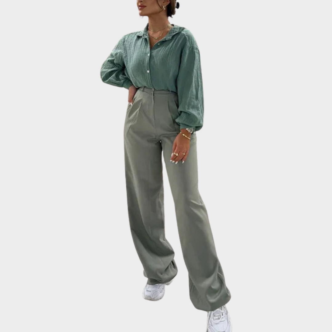 Women's Blouse – Airy Mousseline – Oversized Fit – Light & Flowing – Elegant & Relaxed – Green