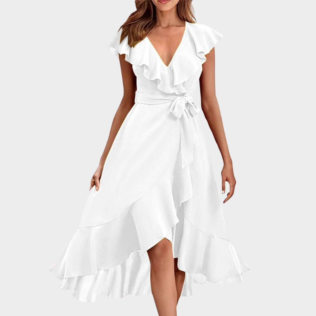 Women's Ruffle Wrap Dress - V-Neck - Short Sleeve - Elegant & Flowy - Multiple Colours
