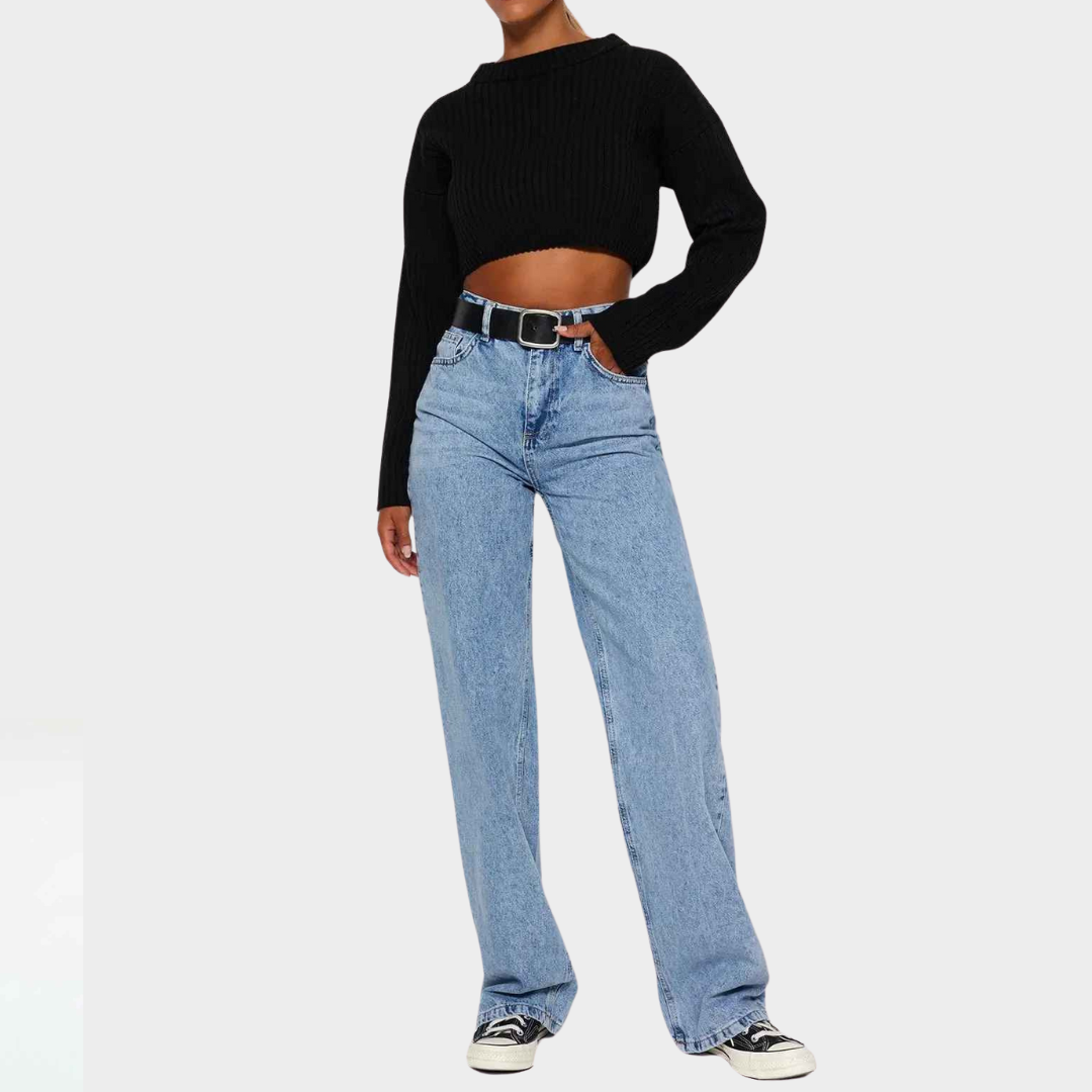 Women's Wide Leg Jeans - Casual Loose Fit Denim Trousers - Beltless Design - Multiple Colours