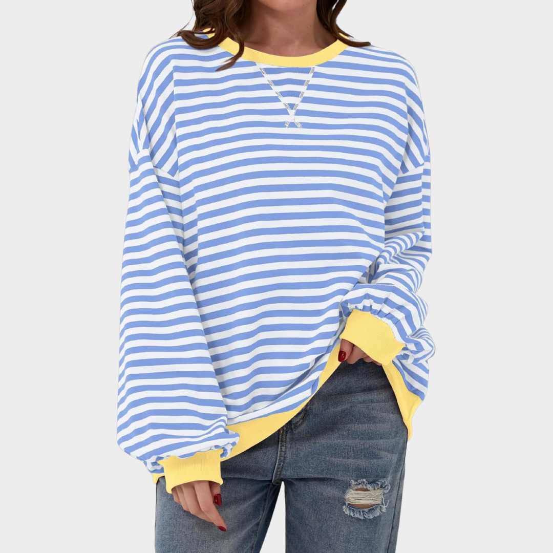 Women Casual Long Sleeve Sweatshirt – Round Neck Striped Pullover Top – Comfortable Knitwear – Multiple Colours
