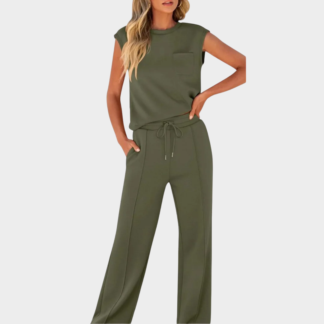 Women’s Casual Lounge Co-Ord – High Waist Two-Piece Sleeveless Set – Multiple Colours