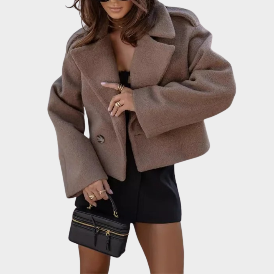 Women’s Double Breasted Turn-Down Collar Jacket – Long Sleeve Solid Colour Coat – Elegant Commute Outerwear – Multiple Colours